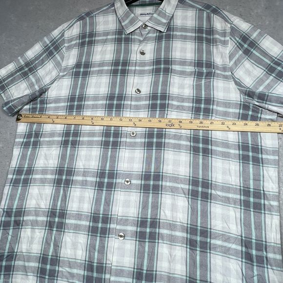 Tommy Bahama Zamora Plaid Silk Shirt Men XXL Gray Green Short Sleeve - Picture 8 of 13